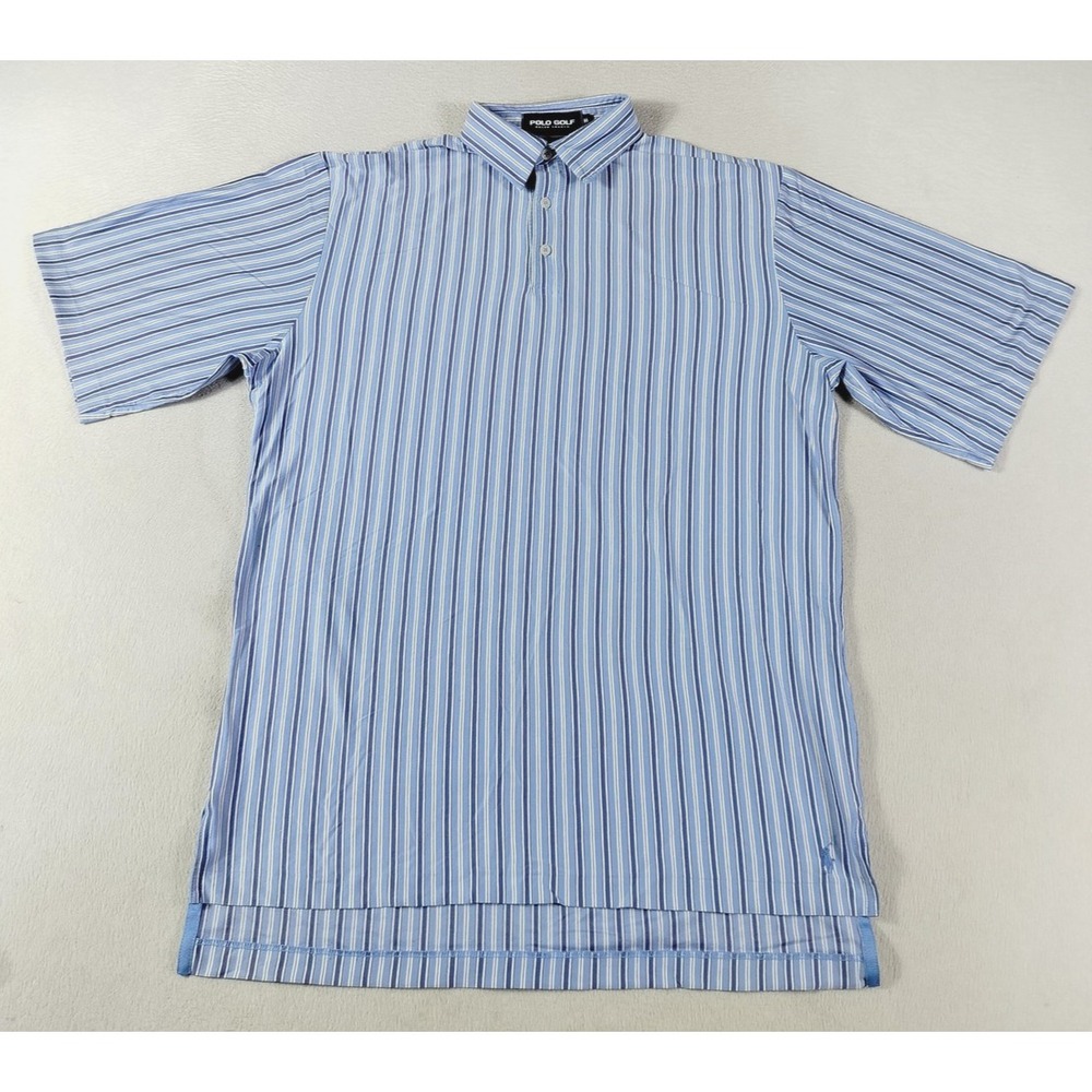 Polo Golf Ralph Lauren Polo Shirt Mens Medium Blue Stripe Pima Cotton Pocket